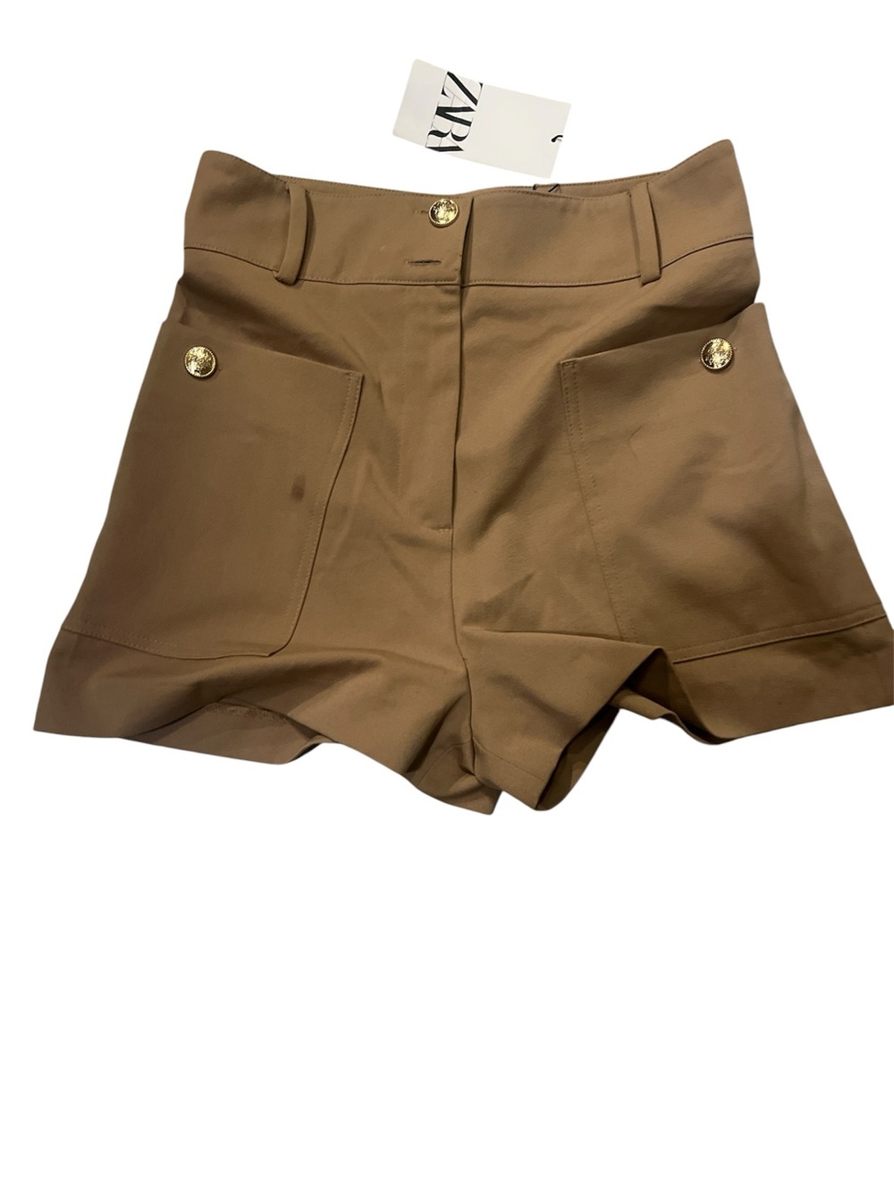 ZARA Brown High-Waist Button Pocket Shorts